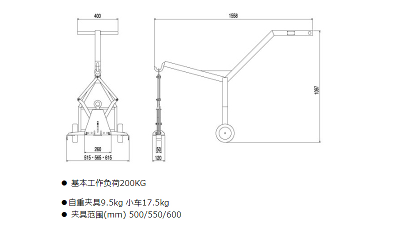 CU-X-T型三木混凝土夹钳参数