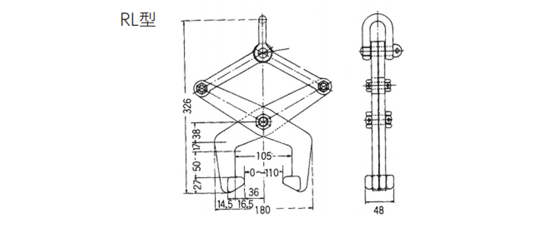 RL型鹰牌工字钢夹钳尺寸