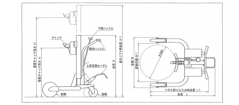 RX型液压油桶搬运车尺寸