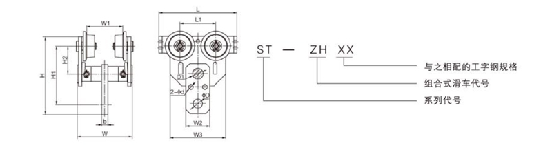 ST型组合式滑车尺寸