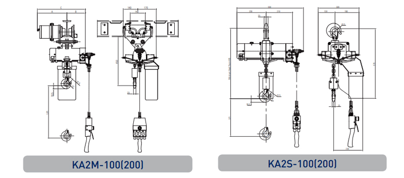 KA2型KHC气动葫芦尺寸
