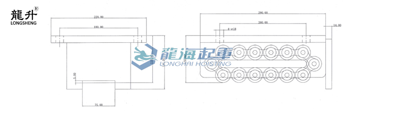 LHDZ-O型载重滚轮小车尺寸展示图