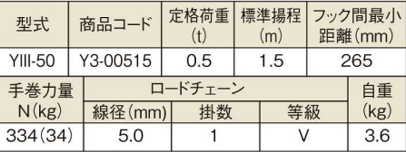 象印YIII型手扳葫芦参数图