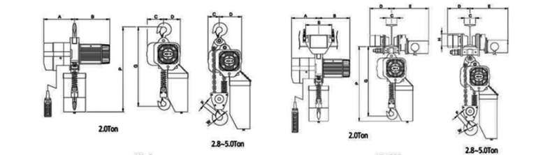 KD-2型环链电动葫芦尺寸图