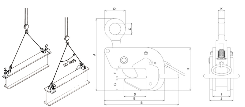 HA-60三木横吊钢板起重钳尺寸图