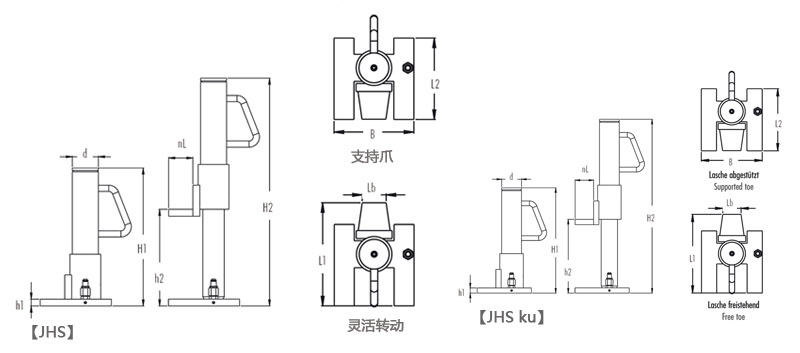 德国JHS分离爪式千斤顶尺寸